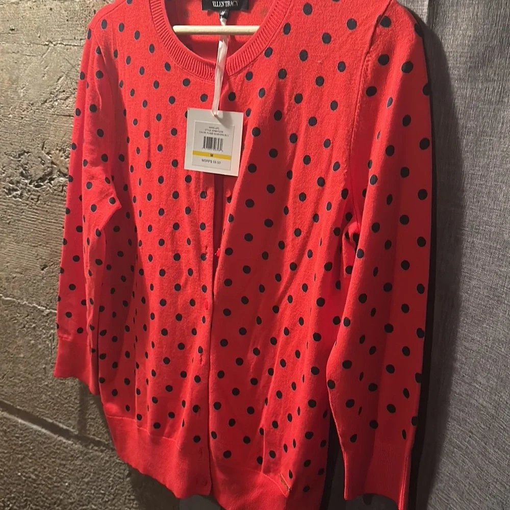 Women’s Medium Ellen Tracy Polka Dot Cardigan *New w/ Tag” - Picture 5 of 10